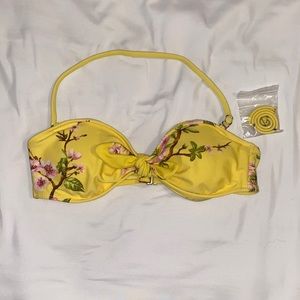 Yellow floral bandeau bikini top